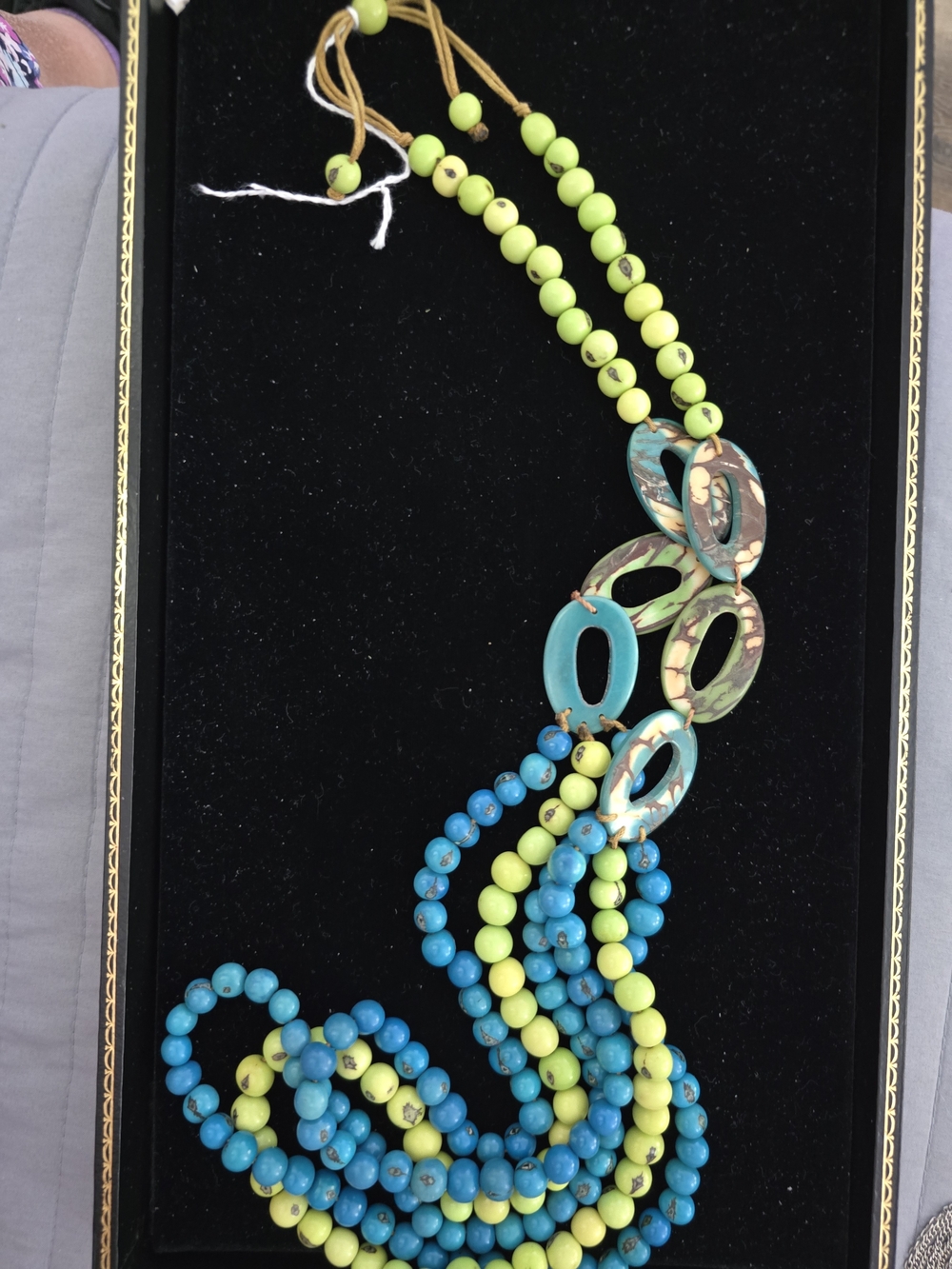 Blue and Lime Multi-Strand Beaded Necklace